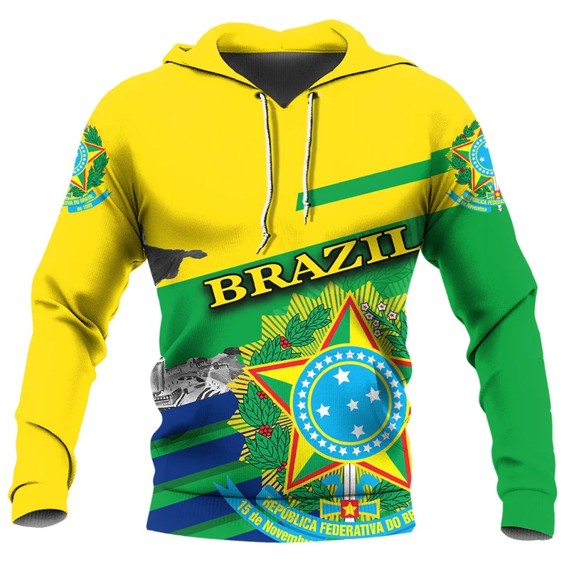 Brazil Flag Map Graphic Sweatshirt Brazilian National Emblem Hoodie For Men Clothes Casual Male Hooded Sport Boy Pullovers Tops