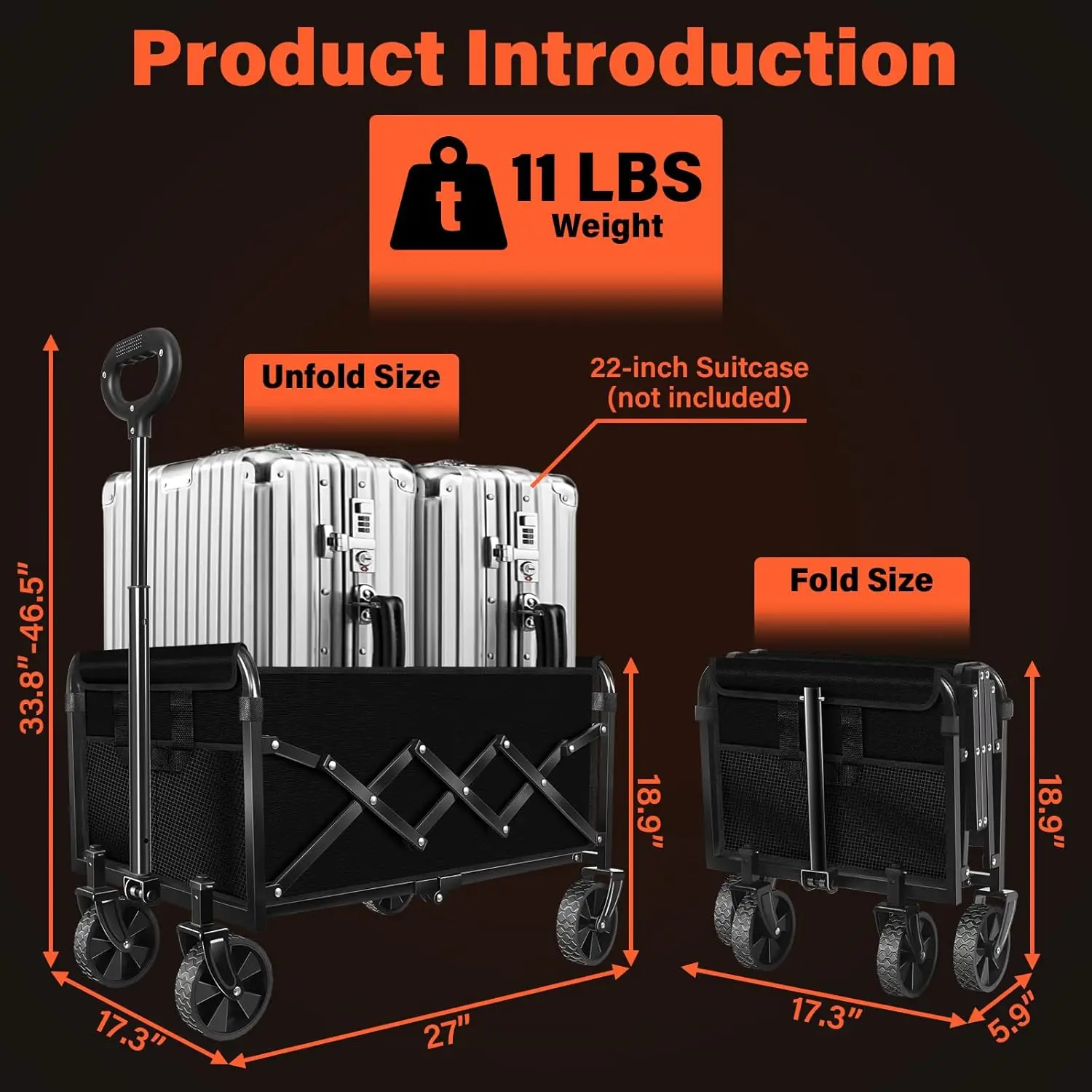 عربة عربة قابلة للطي بعجلات، محمولة شديدة التحمل بوزن 360 رطل للتسوق والتخييم والرياضات الخارجية