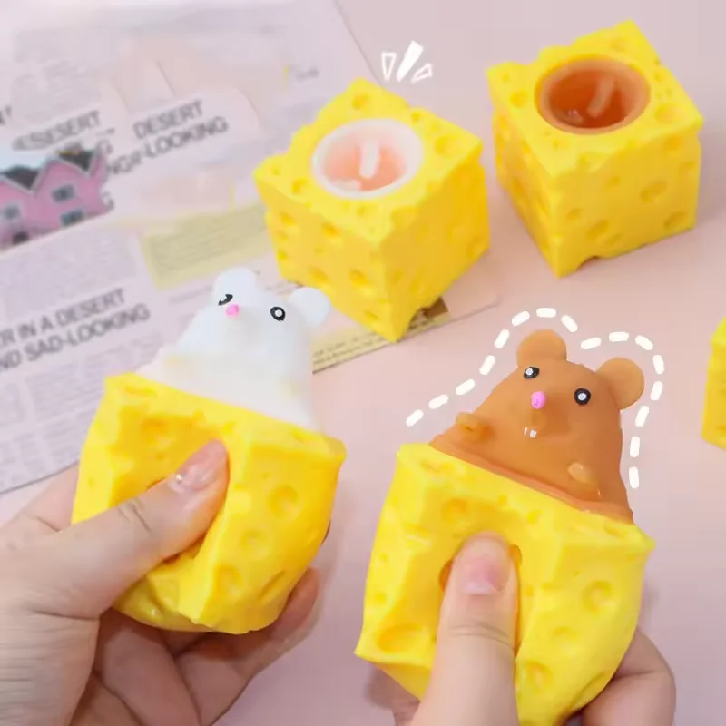 Funy Pop Up Funny Mouse And Cheese Block Squeeze Anti Stress Toy Hide And Seek Figures Stress Relief Fidget Toys For Kids Adult