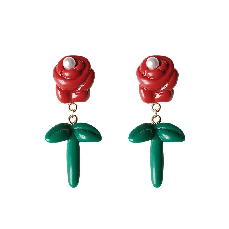 

Цветы цветения весной, красные и зеленые цветы, серьги-розы, материал для 3D-печати, новые летние модели без пирсинга ушей.