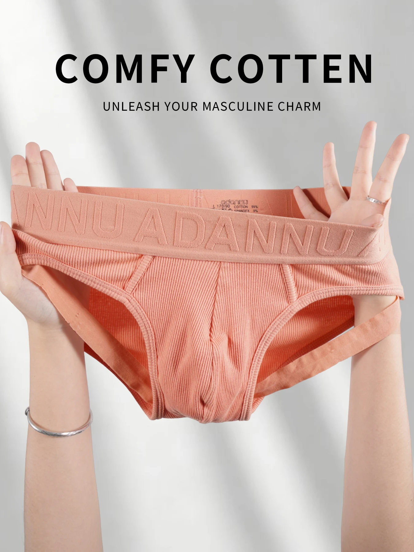 Calzoncillos de algodón acanalado para hombre con doble cintura y aberturas laterales, cintura ancha con letras en relieve, ropa interior sexy con bolsa convexa 3D