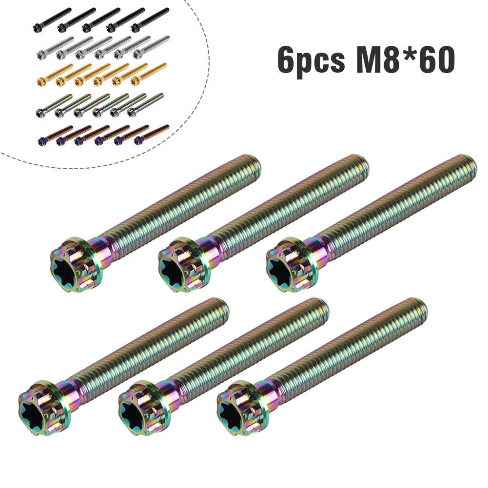 6pcs M8x60mm Titanium Bolts Torx Head Flange Screws For Motorcycle Bike