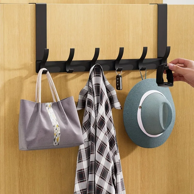 Space-Saving 6-Hook Over-The-Door Rack  Easy Install, Multipurpose Hanger for Coats, Towels, Bags - Perfect for Bathrooms & Bedr