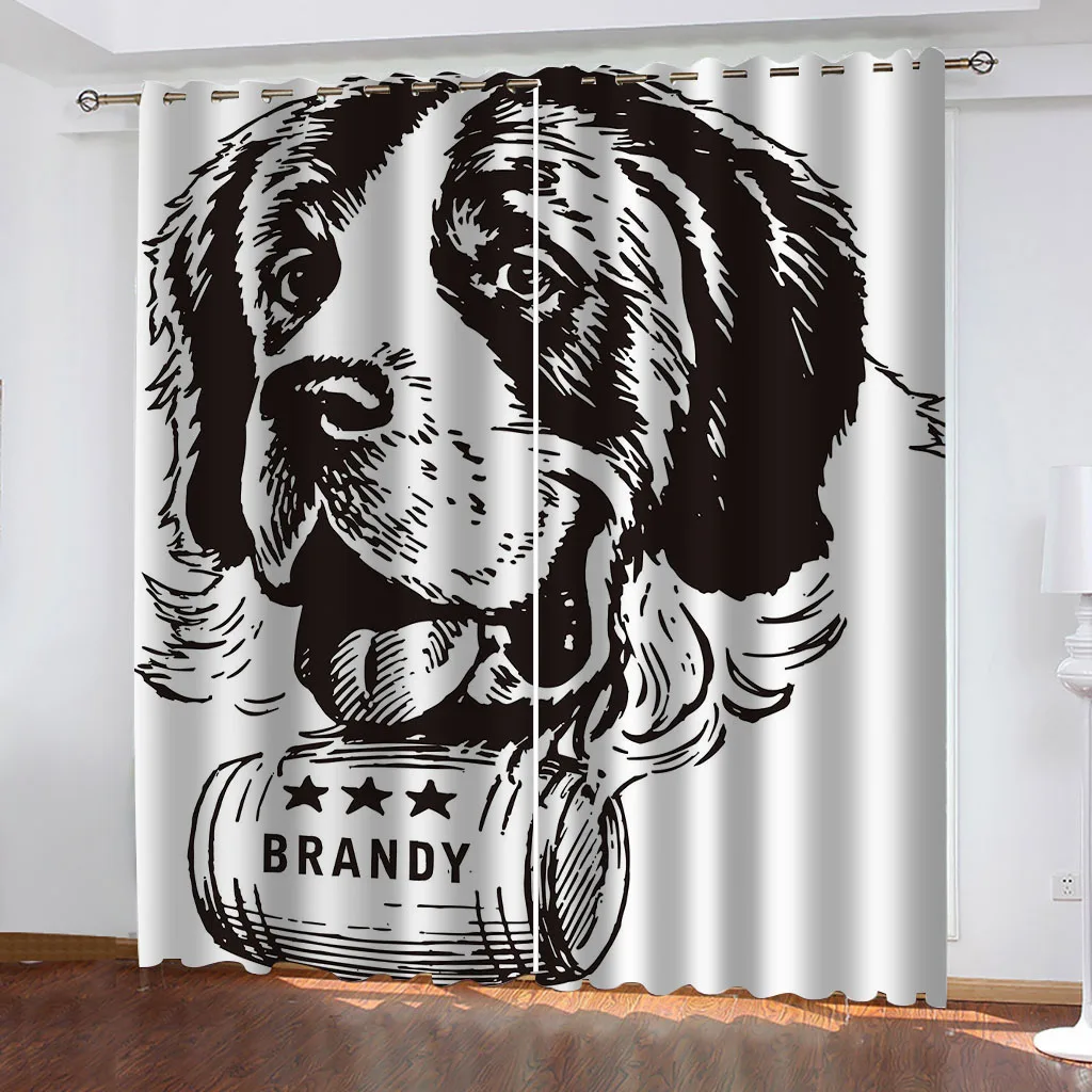 HUANZHUANG Home Interior Curtains black and white animal dog Curtain 3D Print Bedroom Living Room Window Blackout Partition