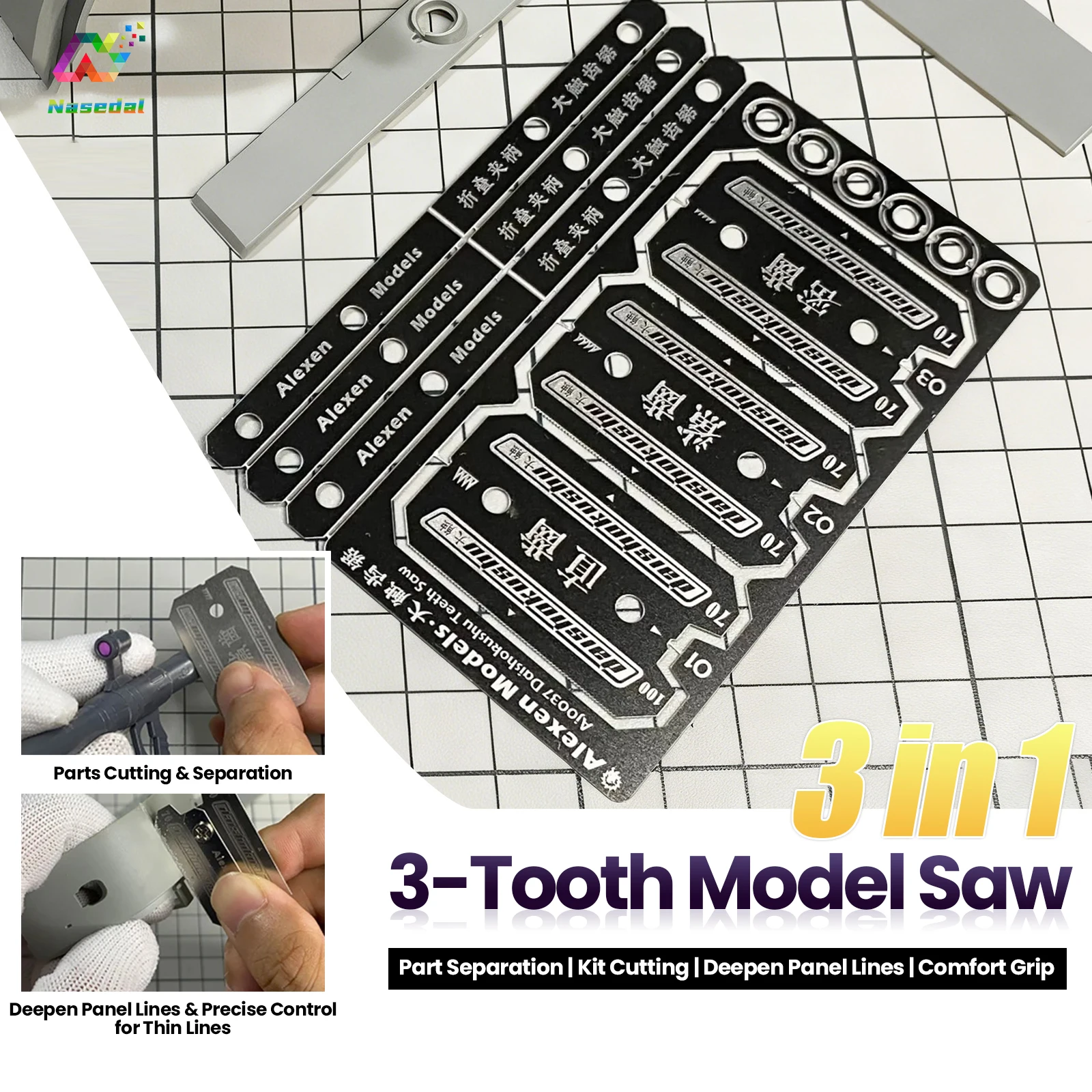 Alexen AJ0037 3-Tooth Model Saw Set Plastic Model Cutting for Gundam Model Building Tools Hobby DIY Accessories Without Handle