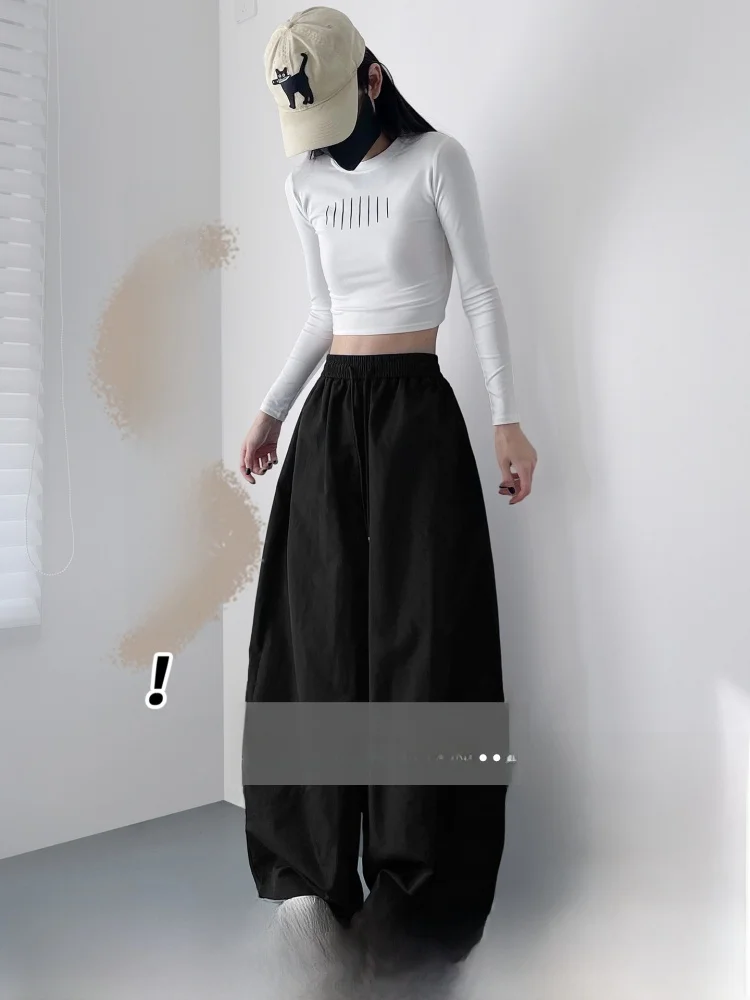 

High Waist Loose Fit Wide Leg Pants Women's Comfortable Sporty Style Korean Fashion Straight Cut Trousers Casual Commute