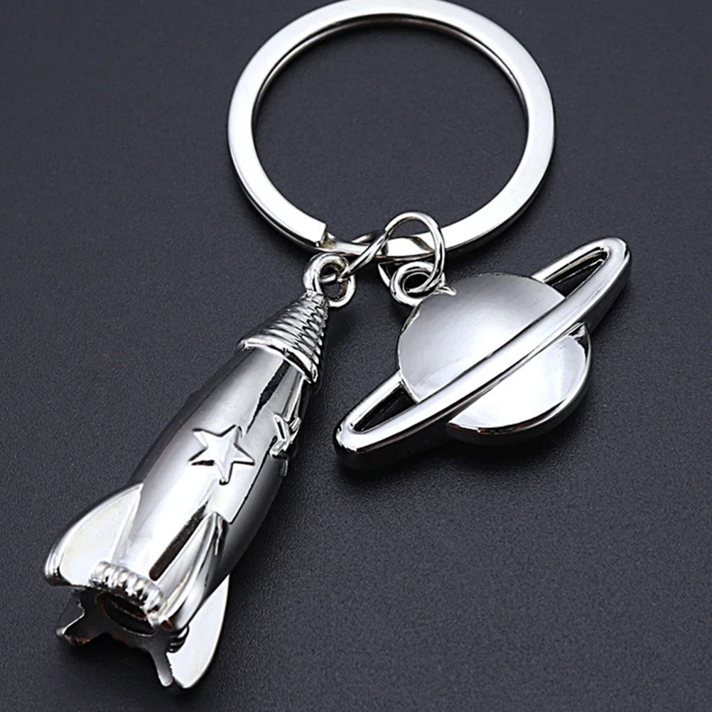 

4 Pcs Trendy Rocket Keychain Creative Keyrings Silver Zinc Alloy Hanging Ornament Man