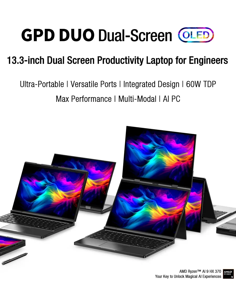 s*k様 GPD DUO Ryzen A1 9 HX 370 メモリ64GB s GPD Duo: Dual OLED laptop confirmed to be one of the first AMD