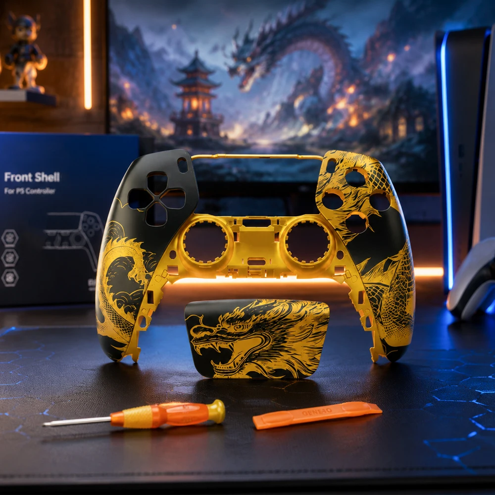 Front Shell Replacement for PS5 DualSense Controller Faceplate Case BDM-010/020/030/040/050 DIY Mod Protection Cover with Tools