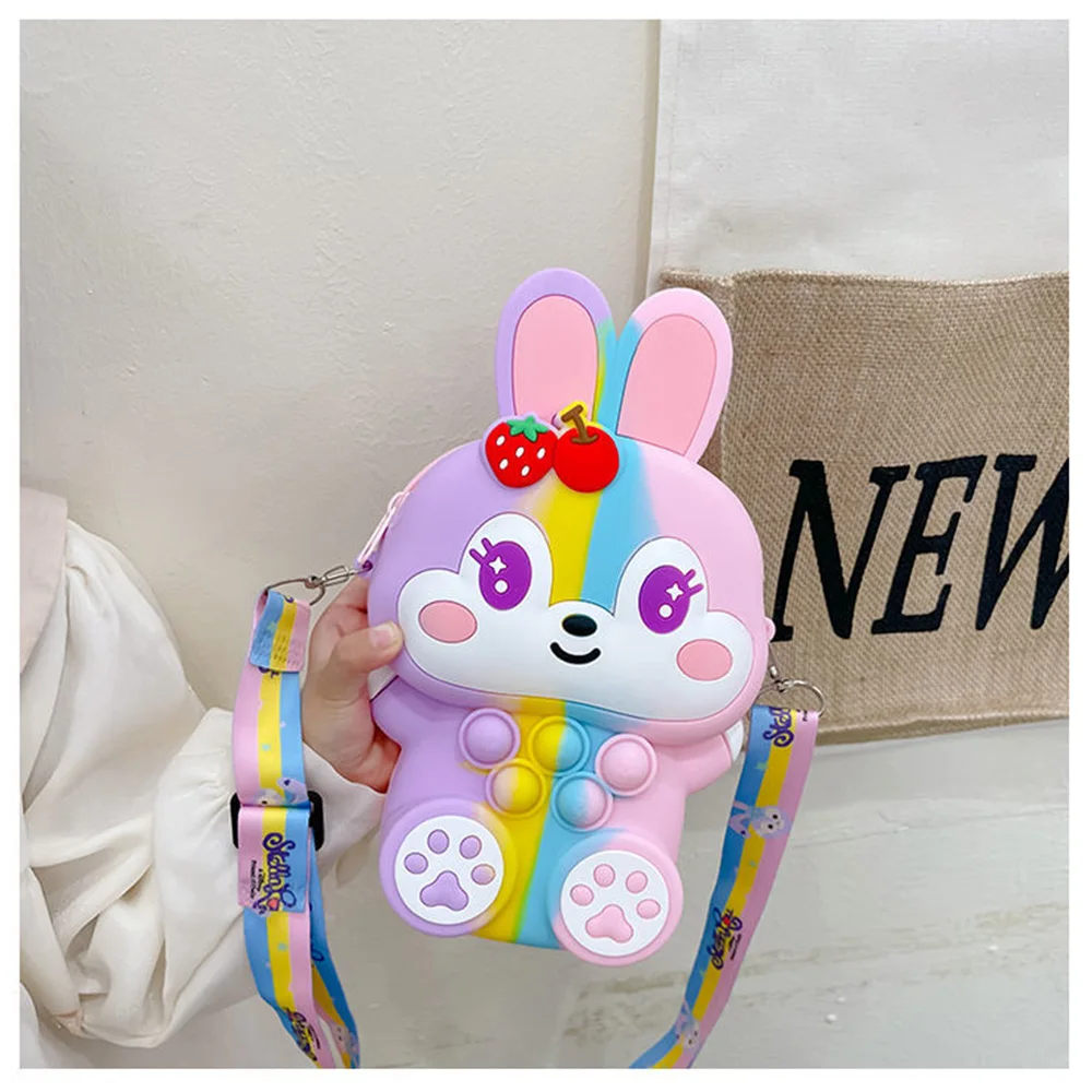 Popite Kawaii Silicone Push Bubble Decompression Bag Fidget Toys Sensory Reliver Stress Crossbody Bag Gifts for Children Kids