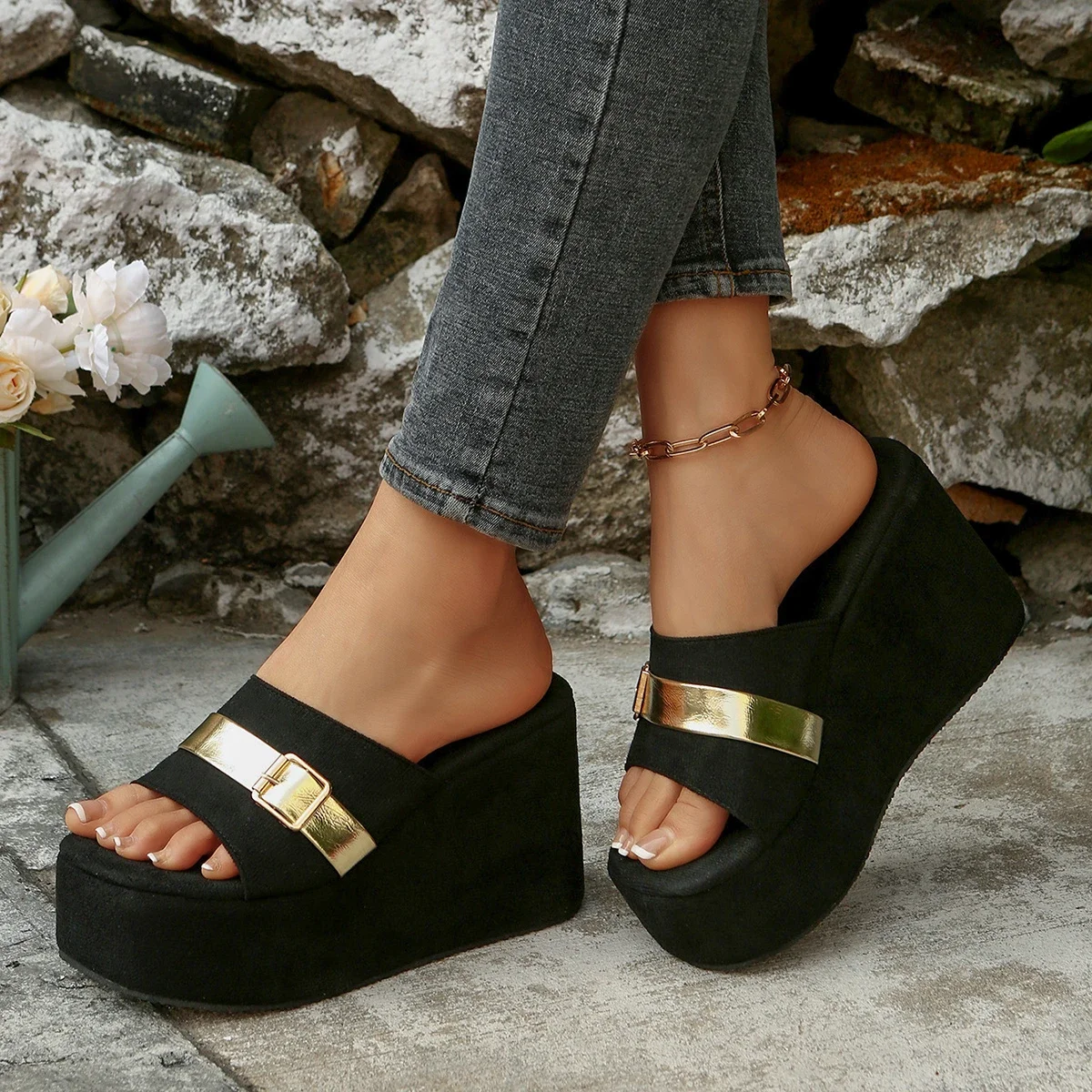 النساء الصنادل الصيف منصة الموضة صندل خشبي في الهواء الطلق الترفيه السفر نعال شاطئ خفيفة الوزن عالية الكعب أحذية النساء #6