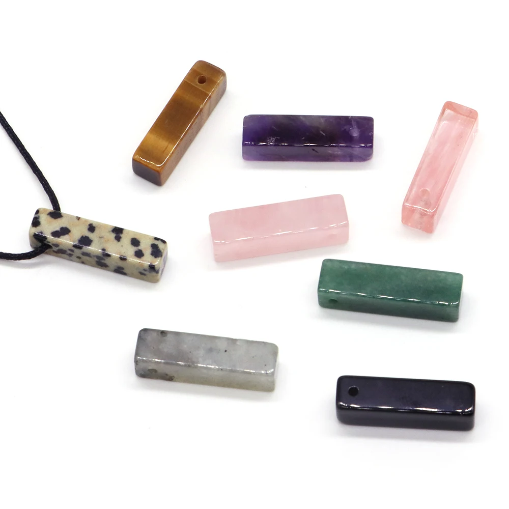 6x25mm Rectangle Slice Stone Pendants Natural Reiki Healing Crystal Quartz Chakra Necklacel DIY Women Jewelry Making Accessories