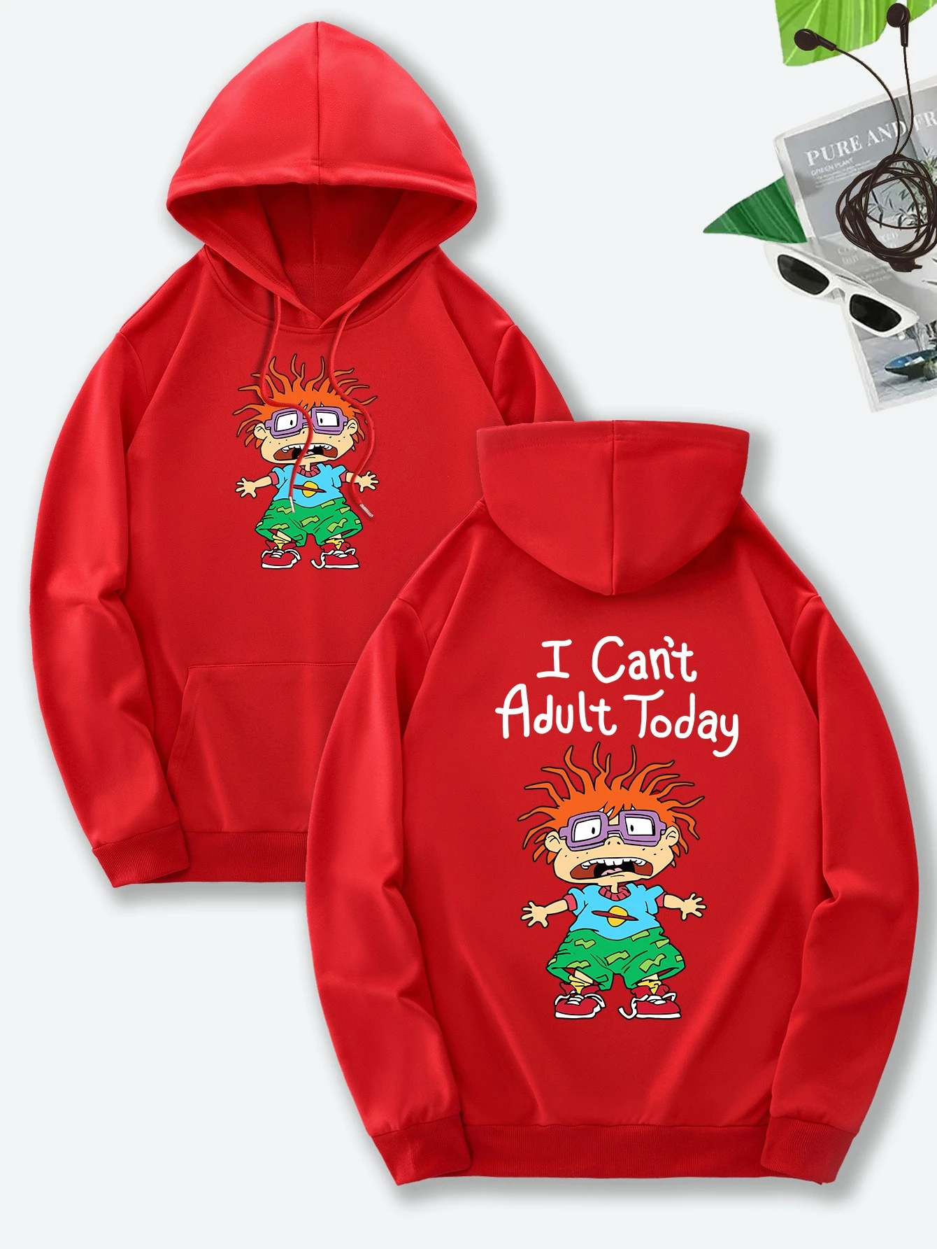No puedo adultos hoy sudaderas con capucha estampado de dibujos animados Sudadera con capucha casual con bolsillo canguro manga larga Otoño e Invierno ropa deportiva jersey