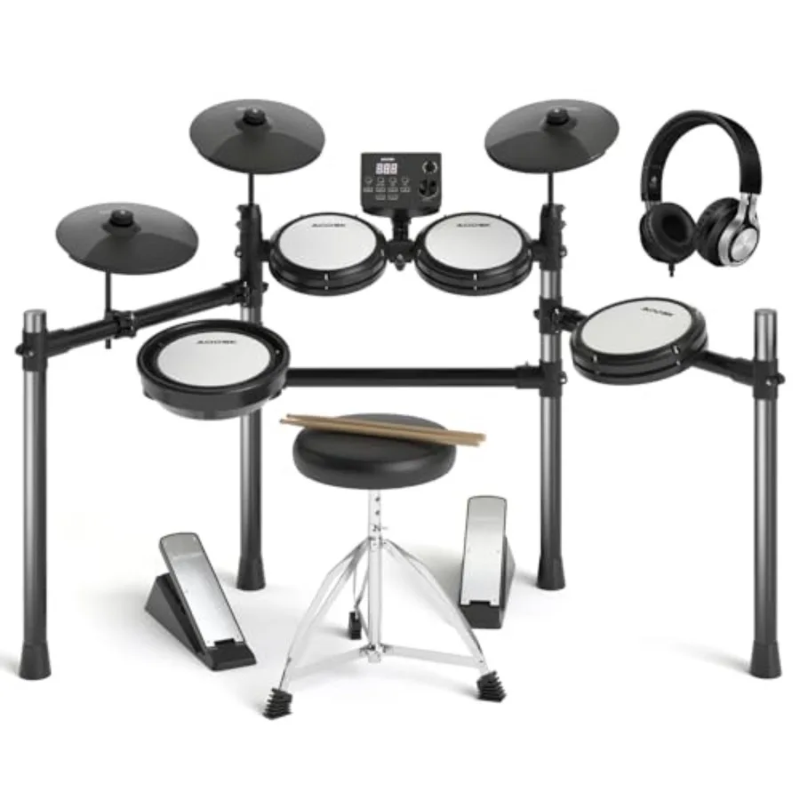 Electric Drum Set with Quiet Mesh Pads, Electronic Drum for Beginner, USB MIDI, Throne, Headphones, Sticks, Included 15 Kits an