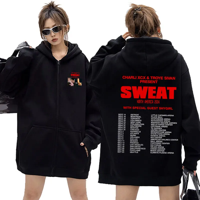 Charli Xcx Crash Sweat 2024 Tour Zipper Hoodie Men Women Clothing Vintage Oversized Zip Up Jacket Unisex Fashion Zip Up Hoodies