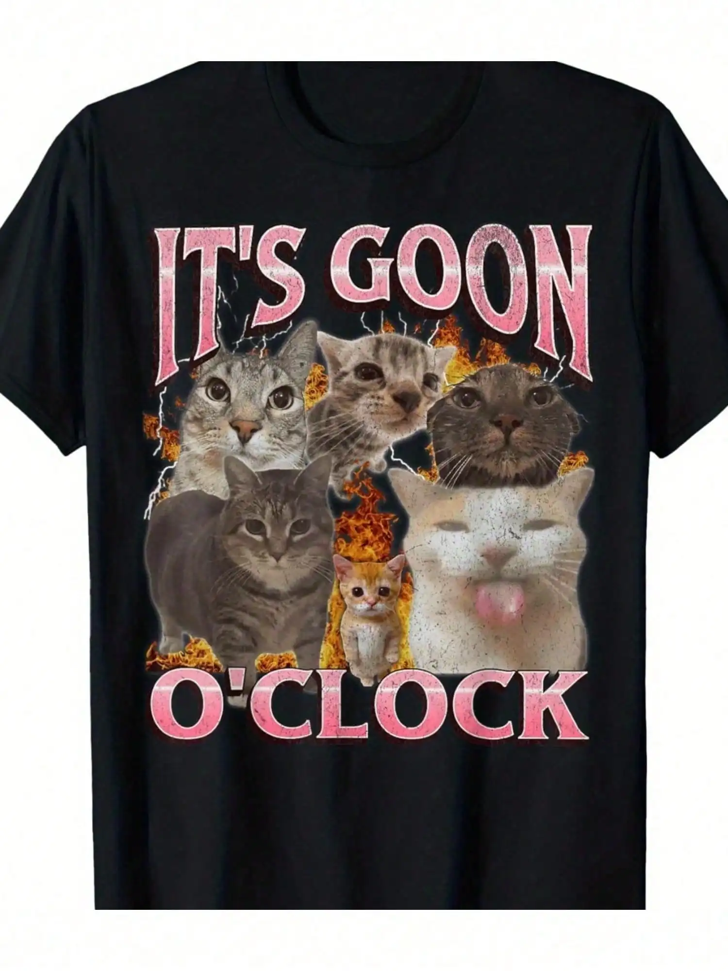 Camiseta "It's Goon O'Clock" Laughing Cat Meme para mujer, cuello redondo, manga corta, camiseta de Humor, texto atrevido, camisetas gráficas de moda Y2K