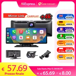 10.26inch Touch Screen 4K Car DVR Dash Cam Wireless CarPlay Android Auto GPS Navi For Apple Android Dual Lens Video Recorder