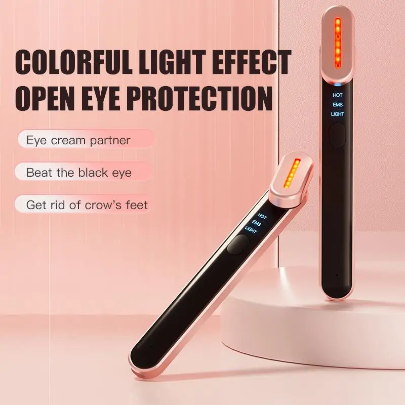 【H】1Pcs Vibration Eye Massager 7 Color Light Beauty Wand Hot Compress Red Light Therapy For Face Neck EMS Facial Device