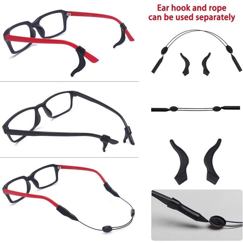 Glasses Strap Adjustable Eyewear Retainer 3Pcs Universal Fit Sports Sunglasses Retainer + 6Pcs Glasses Ear Grip