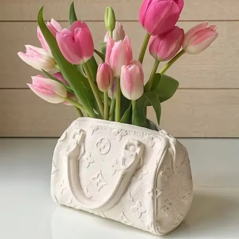 Elegant White Resin Purse Vase Perfect Modern Design Office Decor Small Unique Handbag Vase