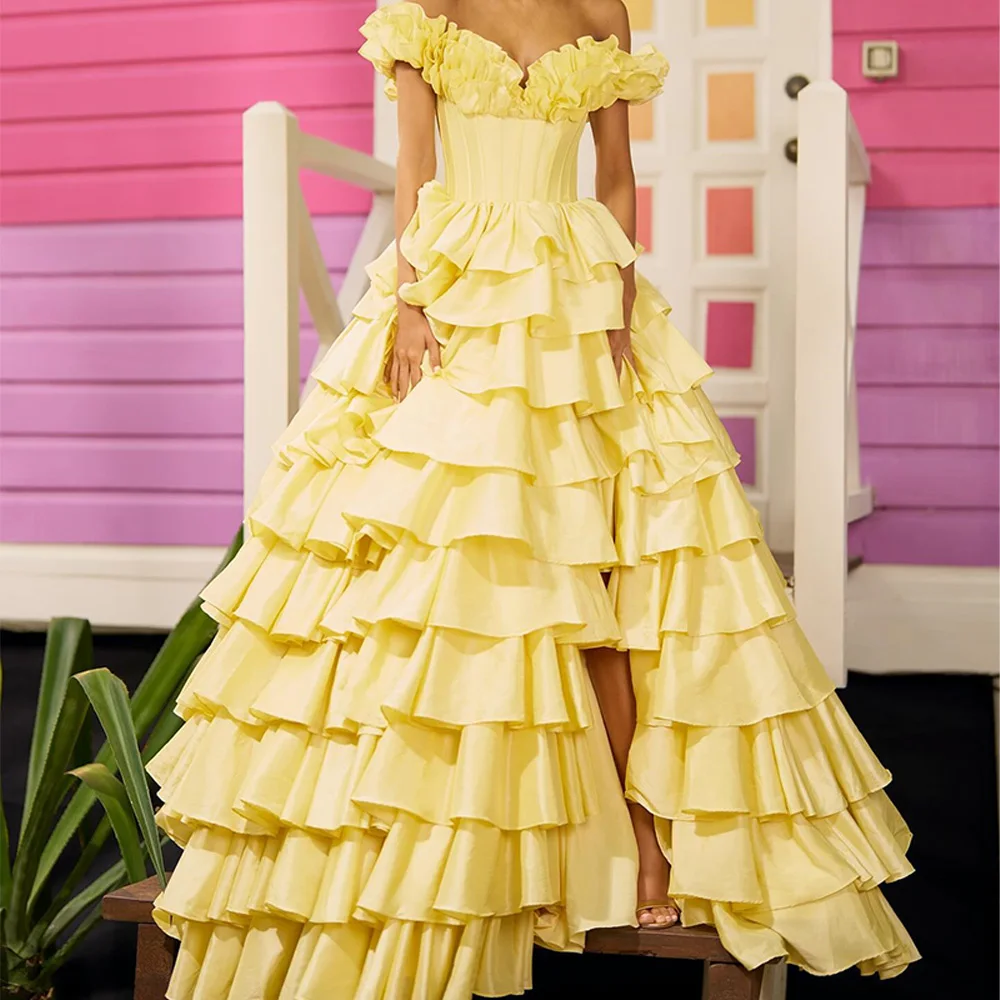 

Customized Modern Jersey Ruffles Tiered Off the Shoulder Evening Dress Delicate V-Neck Celebrity Gowns Saudi Arabia 2025