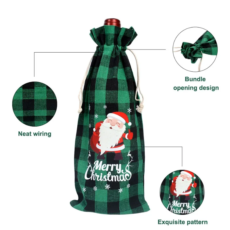 20pcs/lot 15*35cm (5.9*13.8in) Christmas Theme Wine Bottle Packaging Bag Festive Party Drawstring Gift Bags Pouches