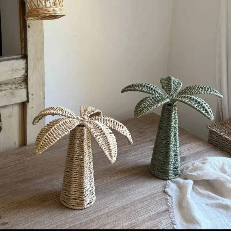 Handmade Grass Weaving Flowers Creative Home Decoration Coconut Tree Landscape Photography Props Home Decoration Crafts