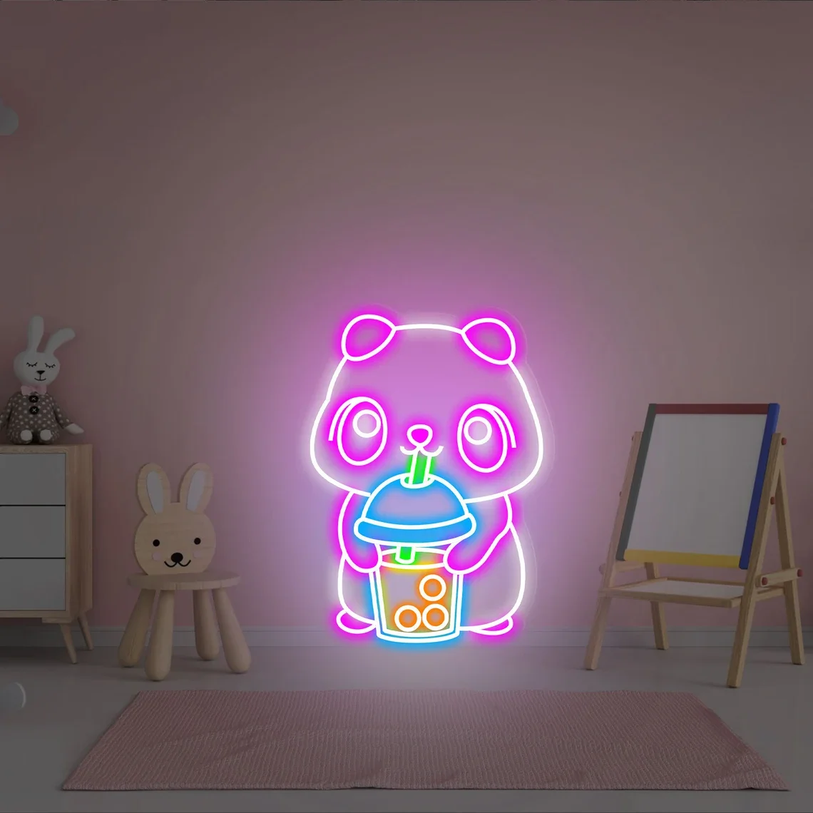 Imagem -03 - Urso Bonito Sinal de Néon Bebida Café Kawaii Urso Anime Neon Sinal Fortuna Gato Led Sinal para Bar Cafe Decoração da Parede Presente Personalizado