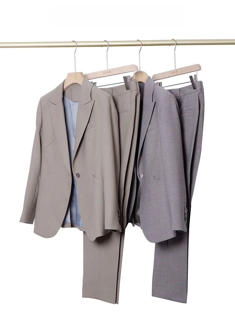 

Осенний утепленный шерстяной костюм-двойка 2024 года на одной пуговице для женщин: профессиональный, для собеседований, моющийся, цвет хаки, классический стиль