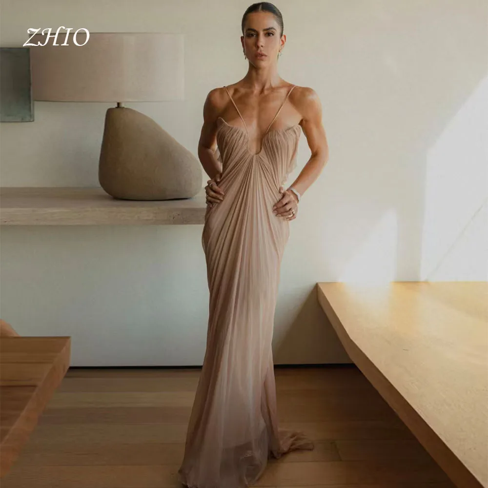 

ZHIO винтажное вечернее платье без бретелек с открытой спиной и рюшами длиной до пола, шифоновое платье для выпускного вечера, вечерние платья для особых случаев по индивидуальному заказу