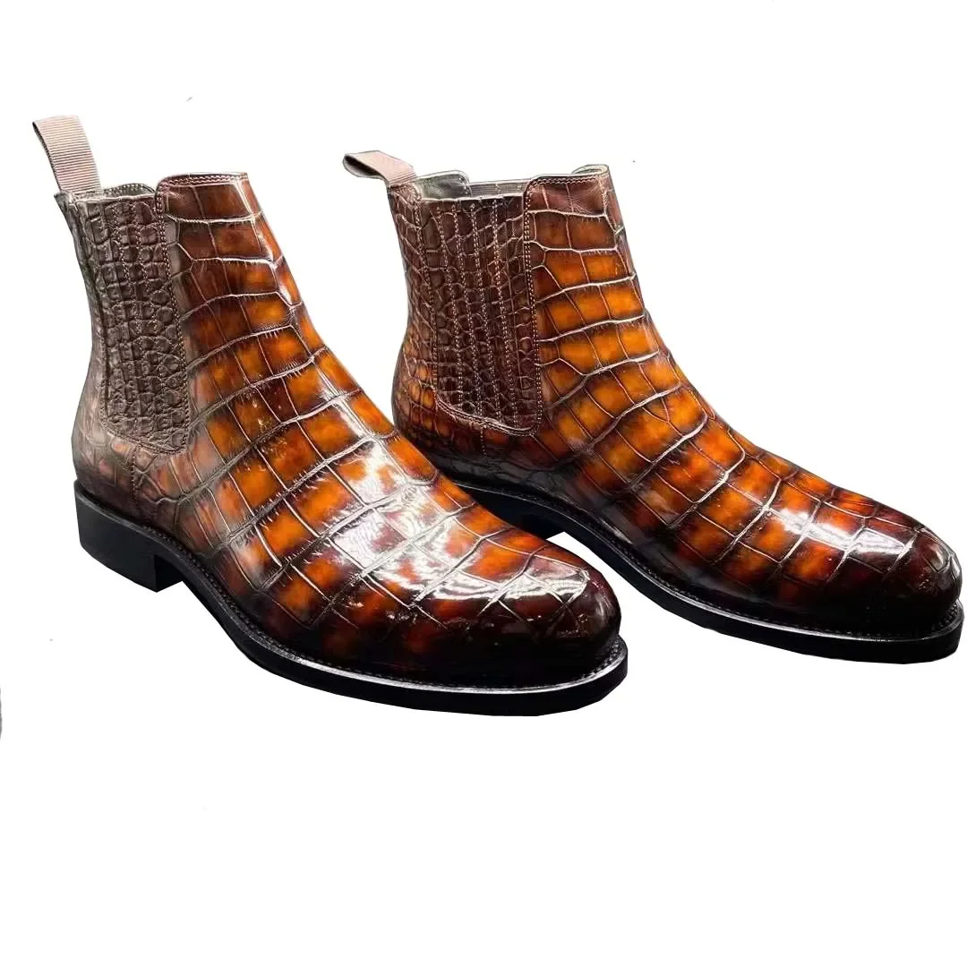 chue new arrival men crocodile shoes men crocodile boots male boots color rubbing orange brown