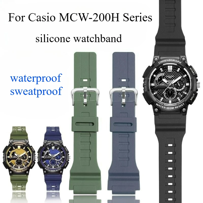For Casio MCW-200H AE-1400 Original Style Watch Strap Solid Steel Needle Buckle Silicone Watch Accessories Male Female Convex