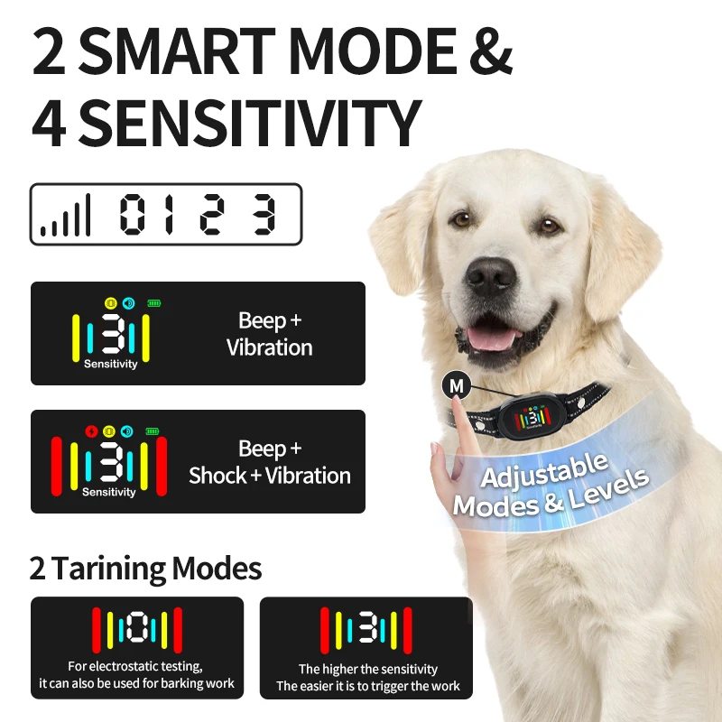 

Smart Automatic Anti Barking Dog Collar Type-C Rechargeable Shock Vibration Stop Bark Collar Dog Training Collar All Size Dogs