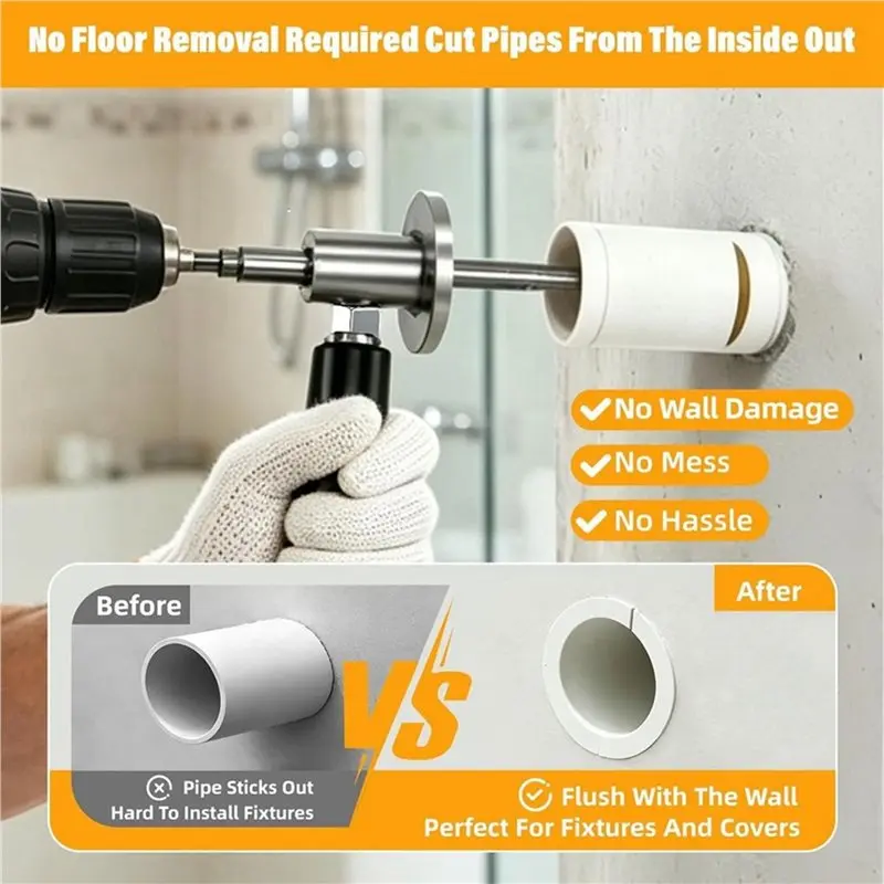 B23B PVC Pipe Cutter Tool Inside Pipe Cutting Device Adjustable Depth Handle With Cutter Wheel For Drill For Cuts In Plumbing& D