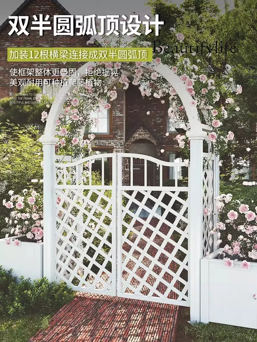 Garden Arches Flower Stand Antiseptic Wood Gardening Chinese Rose Lattice Courtyard Wooden round Band Door Fence