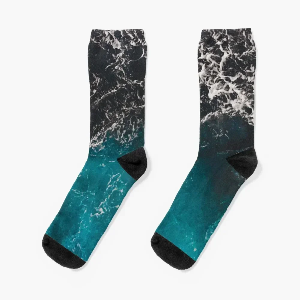 Wavy foamy blue black ombre sea water Socks basketball tennis aesthetic christmas gift Socks Woman Men's