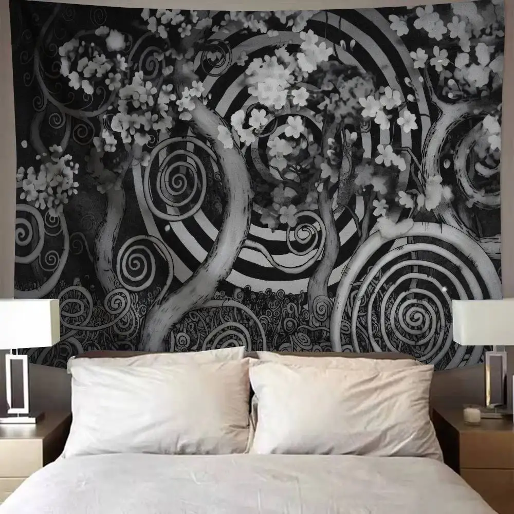 Hypnosis Spiral Tapestry Black White Abstract Wall Hanging Trippy Optical Illusion Weirdcore Aesthetic Room Decor