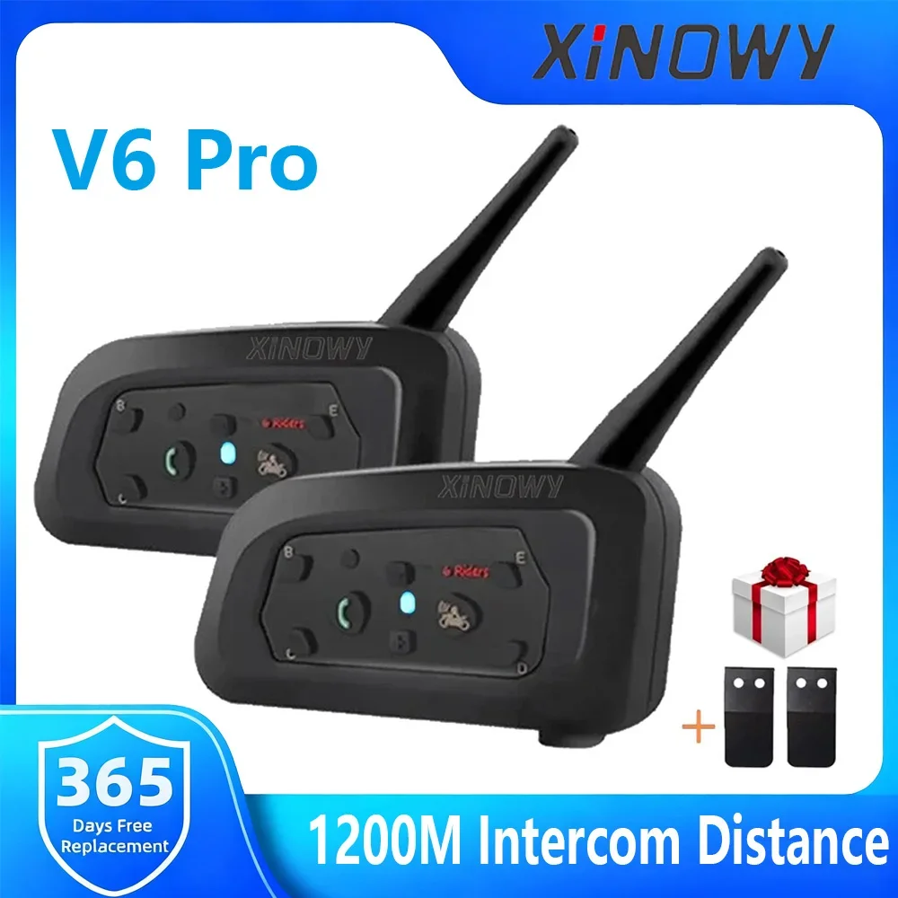 

XINOWY V6 PRO мотоциклетный Bluetooth-шлем, домофон для 6 гонщиков, 1200 м, переговорный коммуникатор, IP65, водонепроницаемый музыкальный плеер