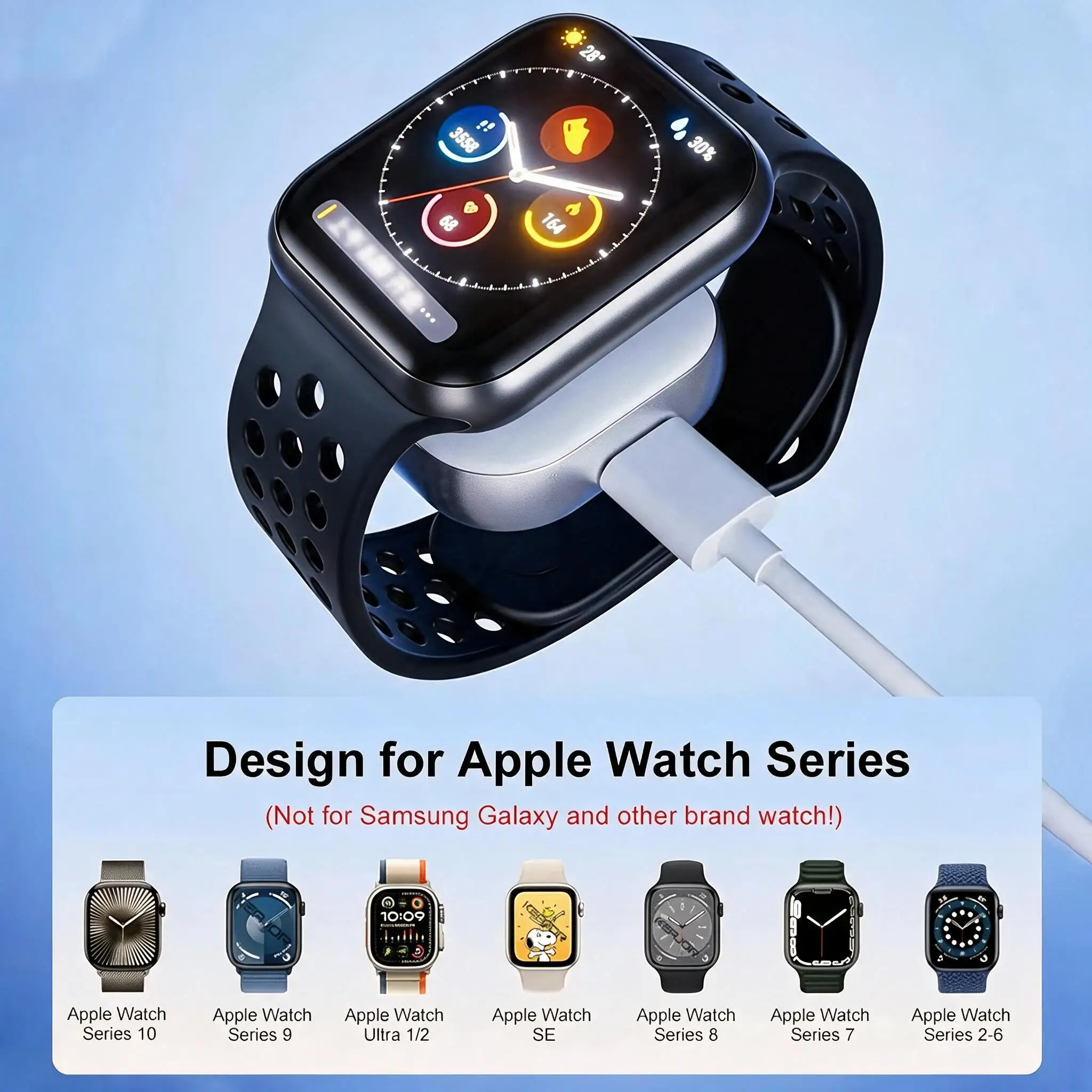 Portable For Apple Watch Magnetic Wireless Watch Charger Type C Two Interfaces Magnetic Fast Charger For iWatch 9 8 7 6 5 4 3 2 - view 2