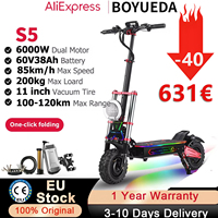 BOYUEDA 6000W Electric Scooter Adult S5 Dual Motor 60V38AH 120KM Range 85KM/H NFC Smart App RGB lights 11 Inch Off-road EScooter