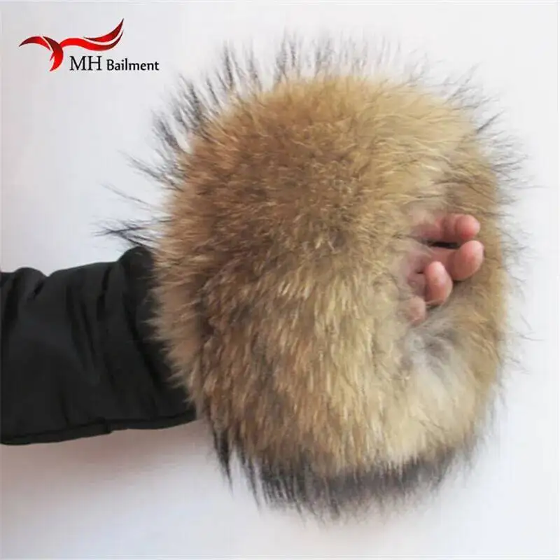 ใหม่สุภาพสตรี Raccoon แขนอุ่นชุดธรรมชาติสีจริง Raccoon ขนสัตว์ Cuffs สุภาพสตรีเสื้อแขนชุดฤดูหนาวแขนแขนข้อมืออุ่น