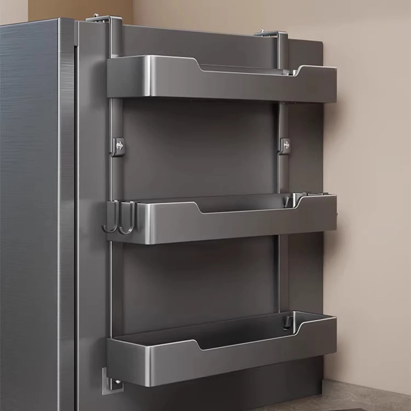 Wall Mount Multifunctional Kitchen Spice Basket Fridge Side Household Layer Condiment Space Save Hanging Storage Organizer