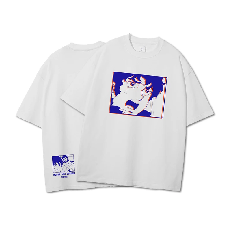 Anime Mobile Suit Gundam Surrounding Heavy Cotton Casual Loose Crew Neck Short Sleeve T-Shirt Summer Half Sleeve Men's Women's