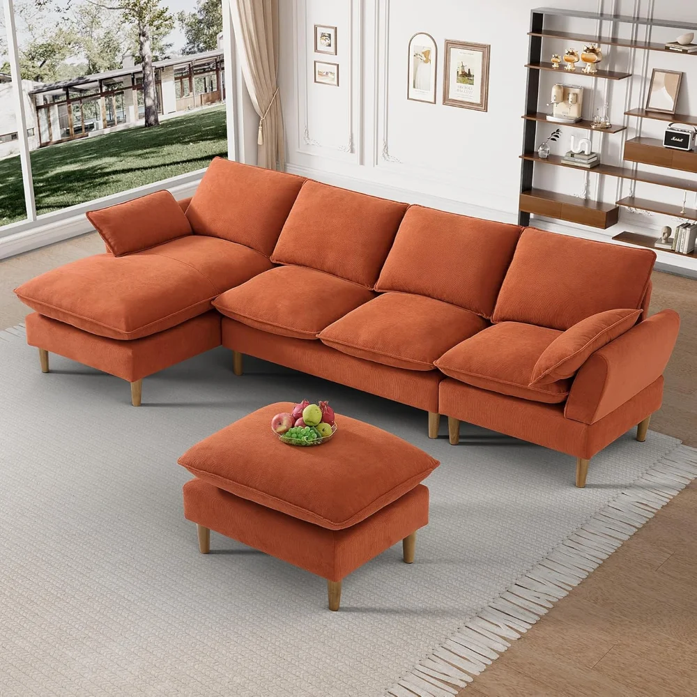 

Sectional Cloud Sofa Couch, 112" Comfy Deep Seat Chenille U-Shaped Couch with Convertible Ottoman & Chaise
