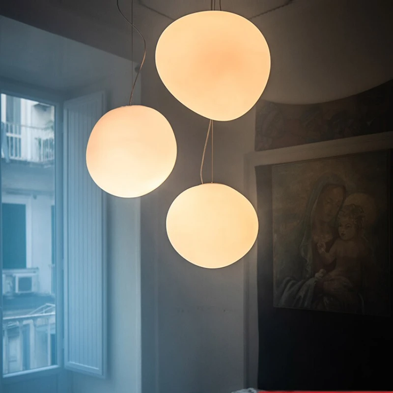 

Nordic minimalist restaurant glass chandelier creative bedroom empty staircase pebble lamp