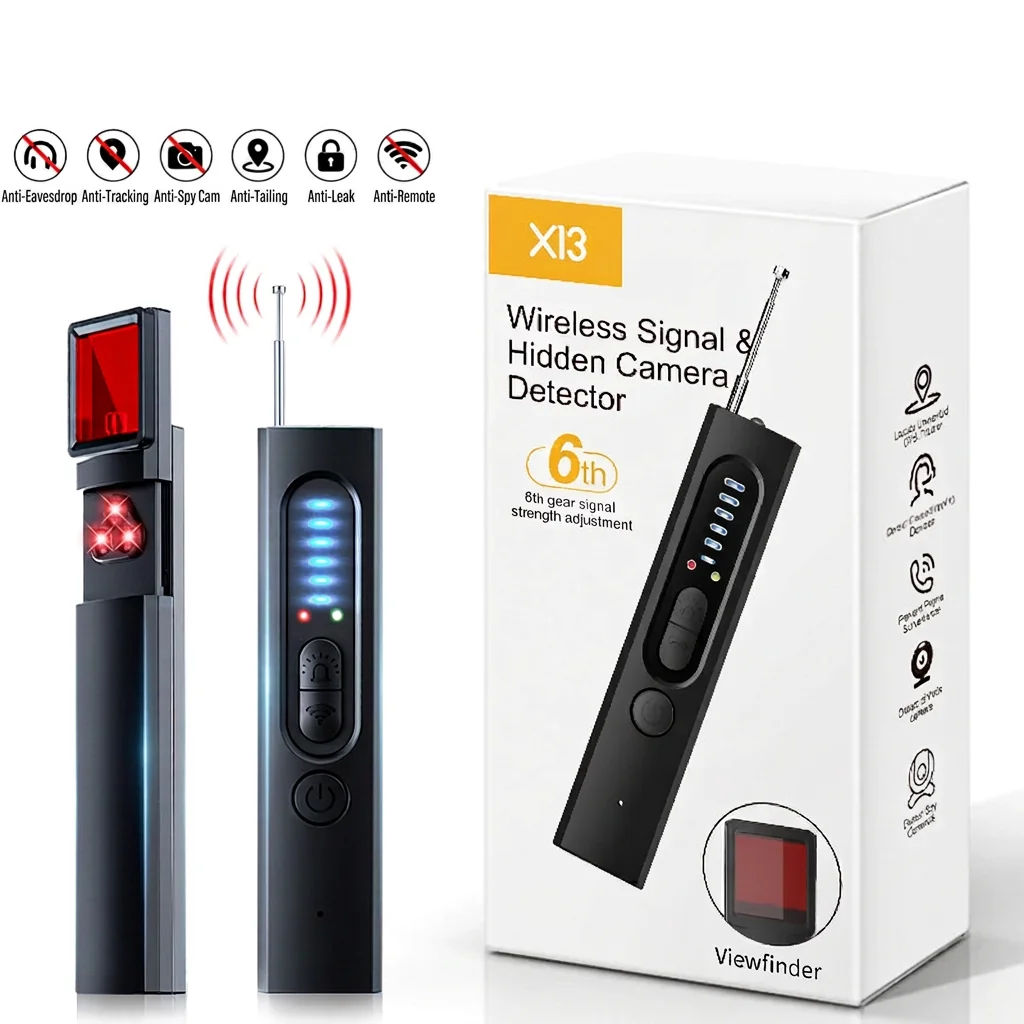 6-in-1 Anti-Spy Hidden Camera Detector GPS Tracker Finder RF Signal Eavesdropping Device Scanner for Hotel Travel Privacy