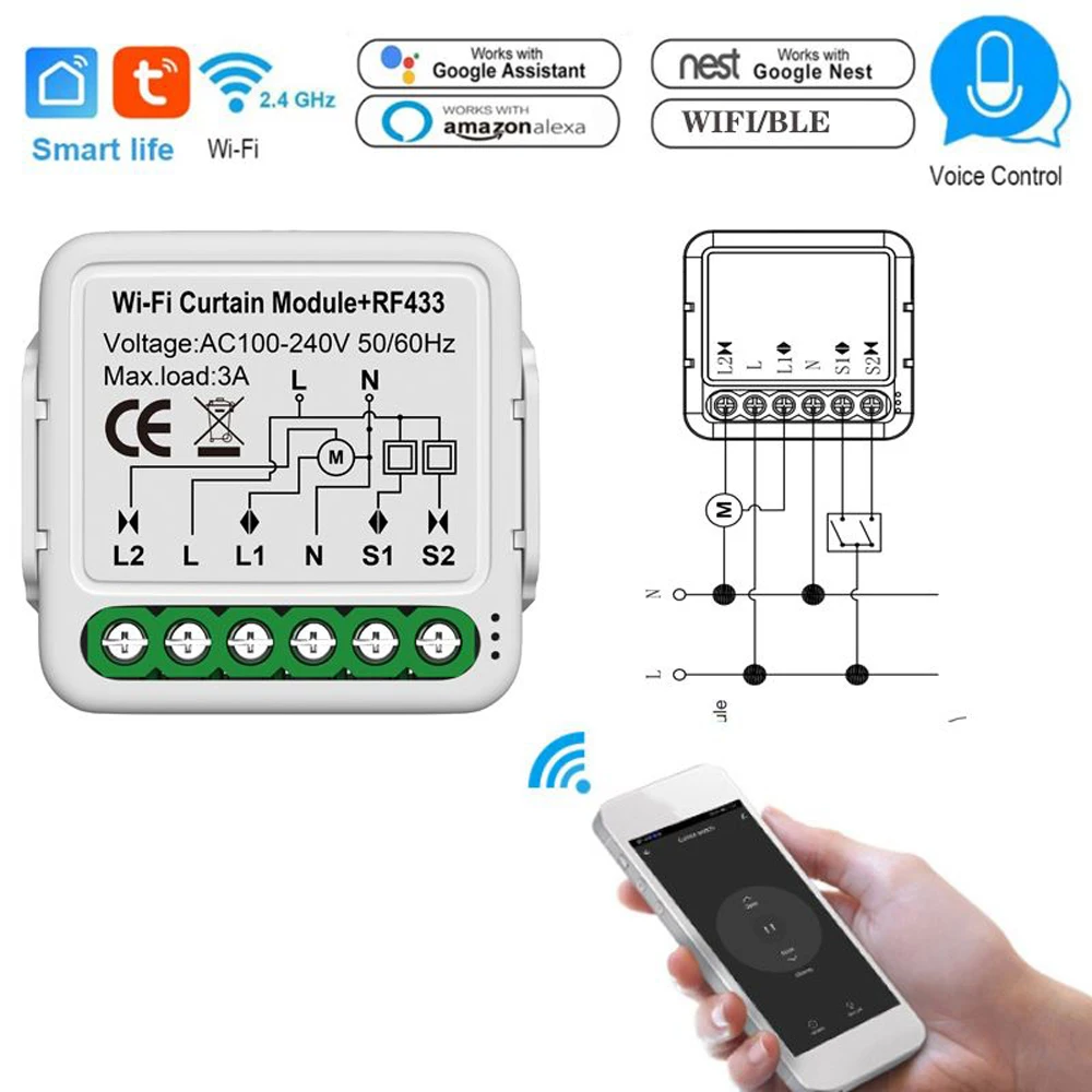 

Модуль для штор Tuya с Wi-Fi, жалюзи, электрический переключатель для занавесок с роликовым затвором, управление через приложение, Голосовое управление через Alexa Google Home