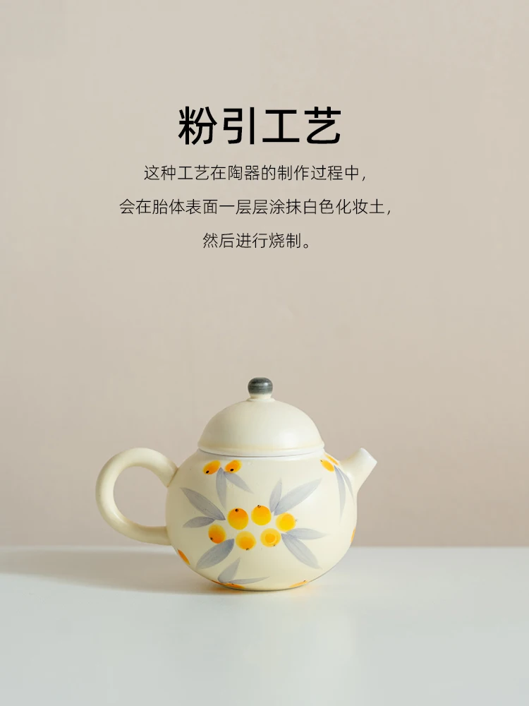 Pure Hand Drawing Little Teapot One Person Home Ceramic Tea Cup Mini Set Loquat Pink Lady