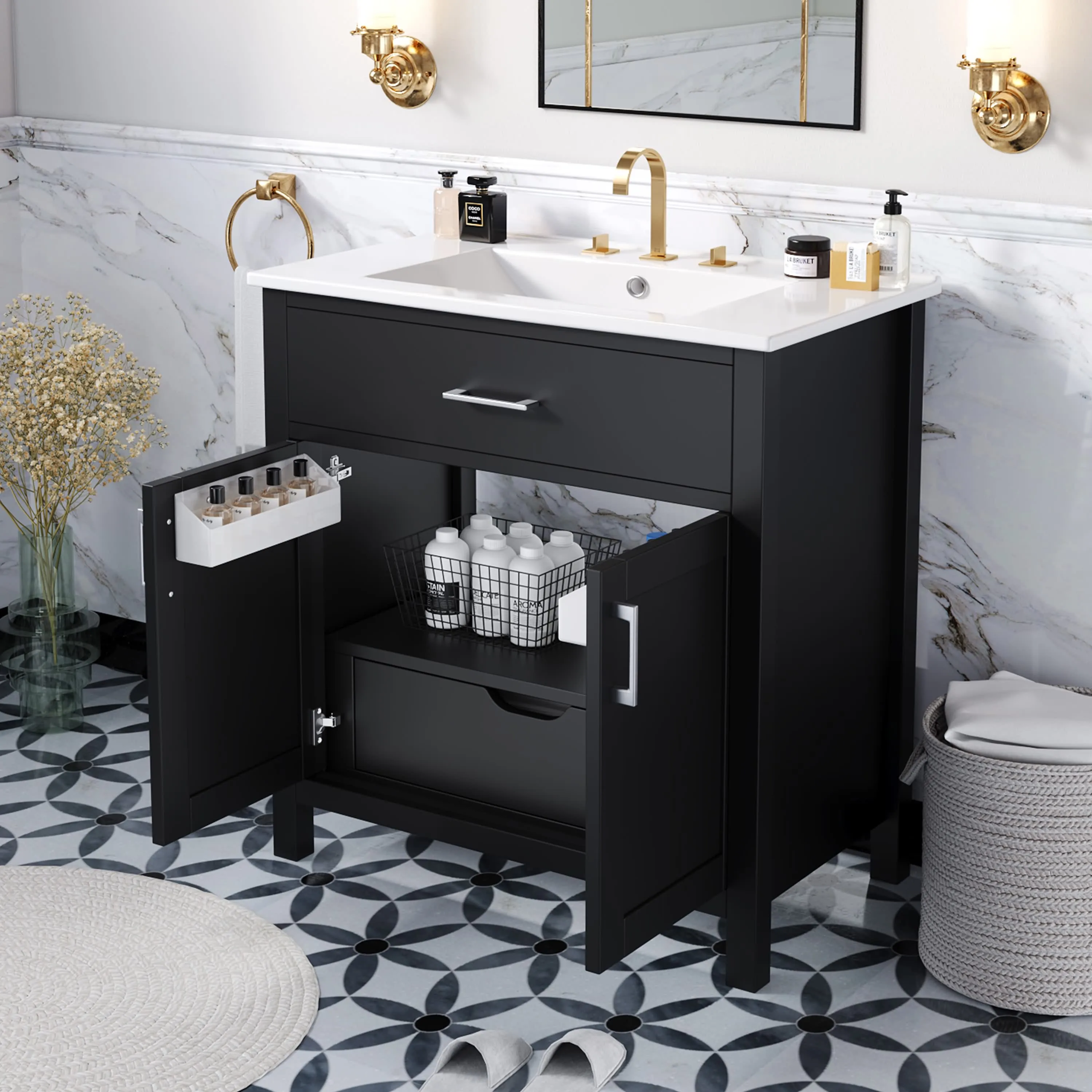 30-Inch Bathroom Vanity with Ceramic Sink and Ample Storage - The Perfect Choice for Small Bathrooms