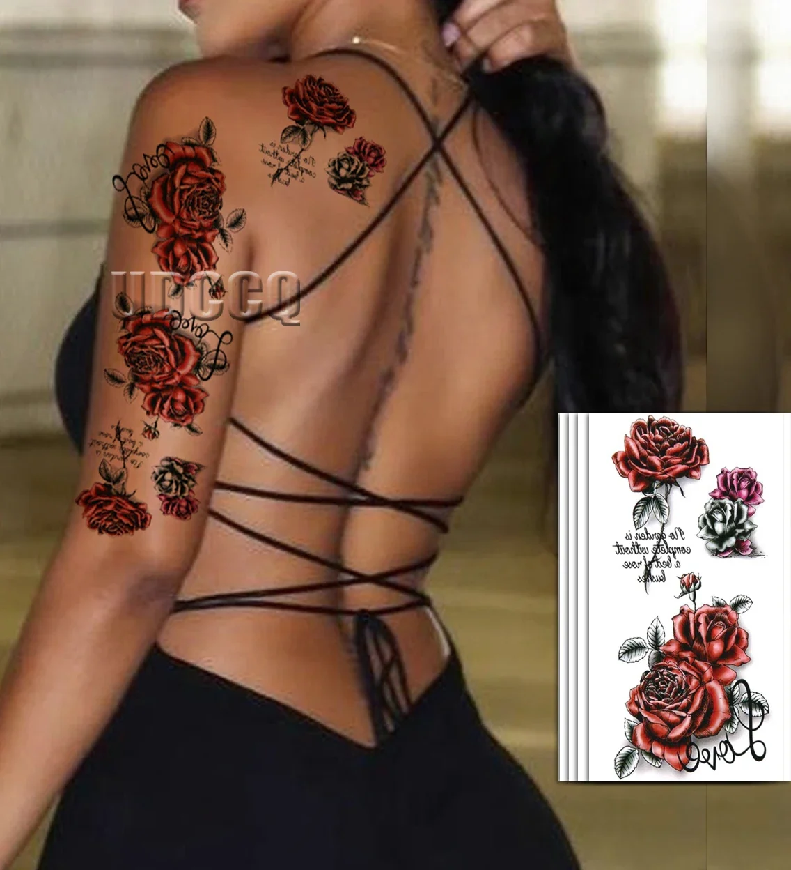 4pcs Red Temporary Rose Flower Arm & Leg Tattoo Stickers, Sexy Stripper Chest & Thigh Design, Waterproof, Perfect For Women